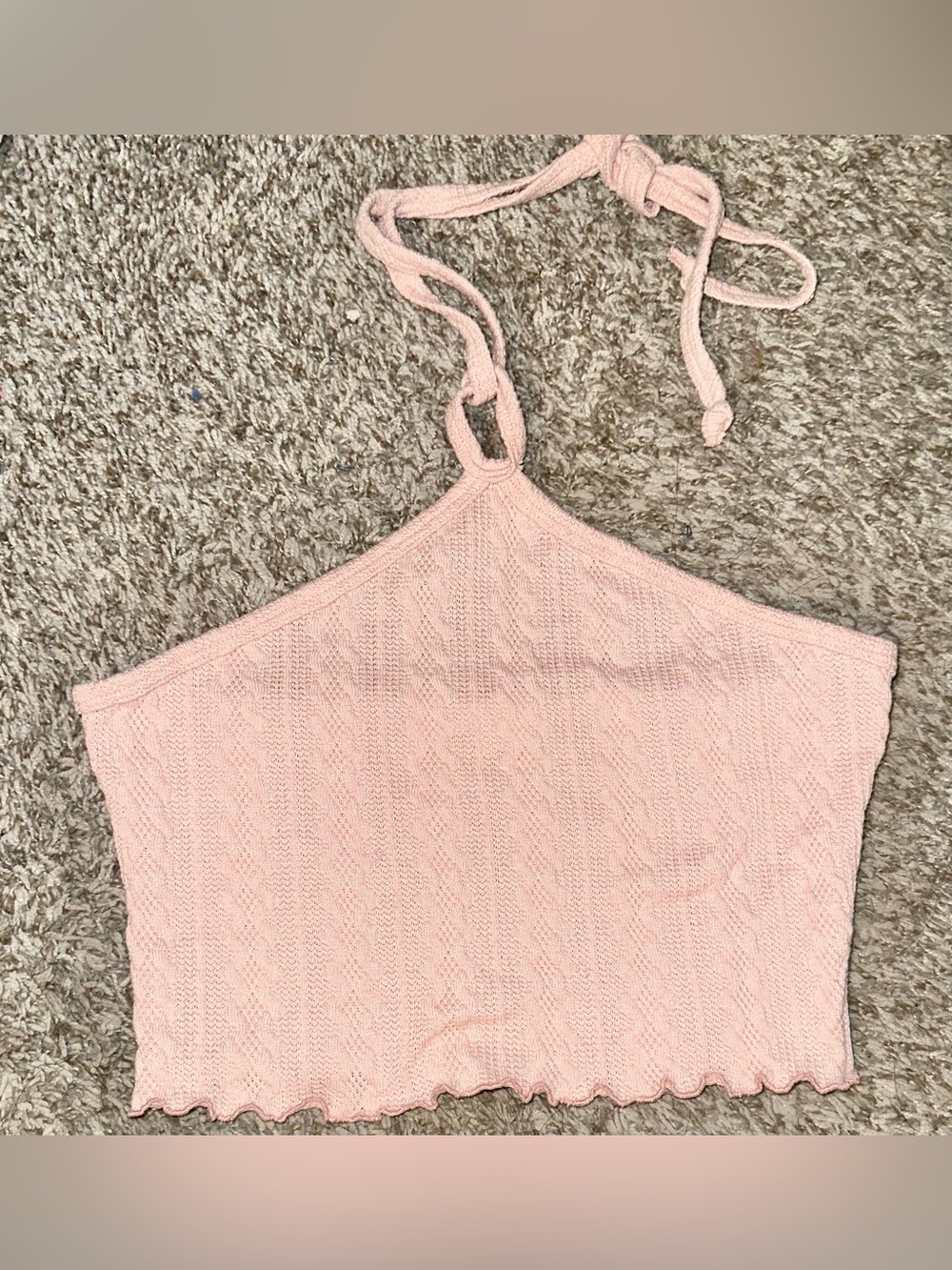 January 7 Pink Knit Crop Halter Top